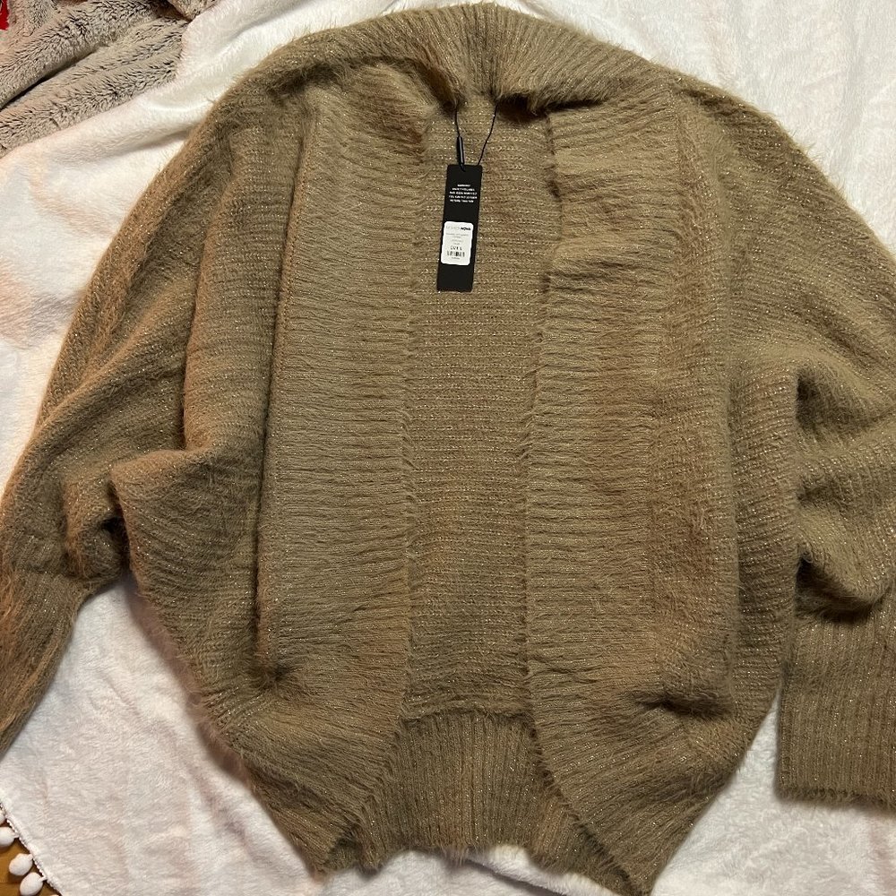 Fashion Nova Taupe Sparkle Cardigan